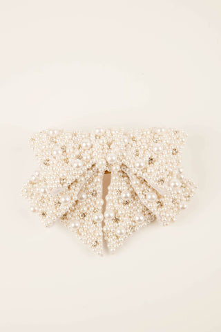 Coco Pearl Bow Barrette | Silver