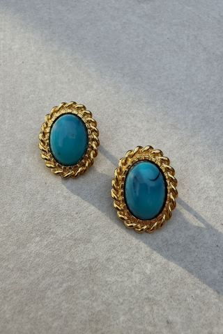 1980's Turquoise Stone Rope Earrings (Clip-on)