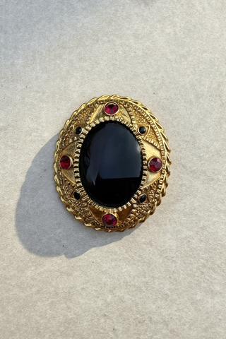 Vintage Oversized Black & Red Brooch