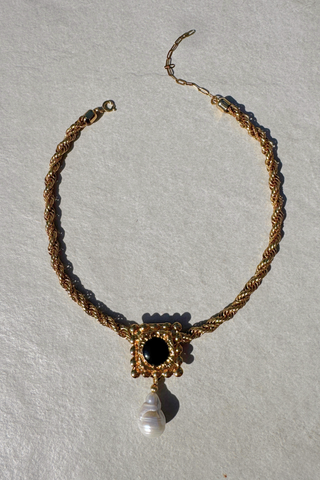 1980s Statement Rope Chain, Black and Baroque Pearl