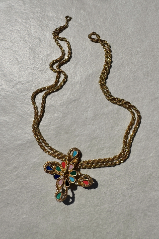 1970s Enamel Italian Cross & Rope Chain