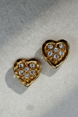 1990's Crystal Heart Earrings (Clip-on)