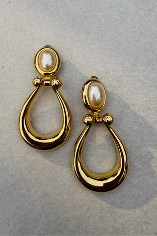 1980's Pearl Door Knocker Earrings (Clip-on)
