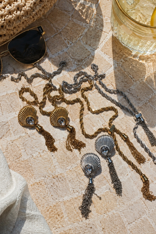 Soleil Tassel Shell Earrings (removable tassels)