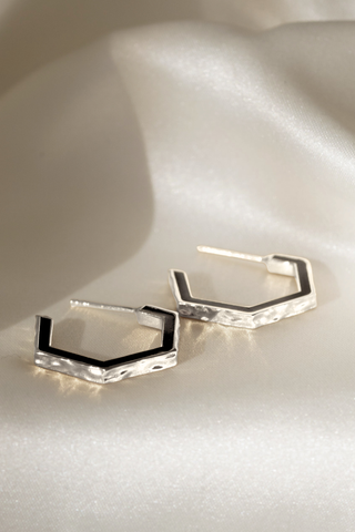 Black Hexagon Hoops