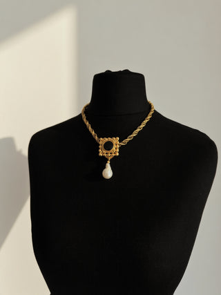 1980s Statement Rope Chain, Black and Baroque Pearl