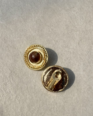 1980's Brown Textured Disc Earrings (Clip-on)
