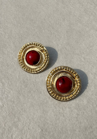 1980's Red Textured Disc Earrings (Clip-on)