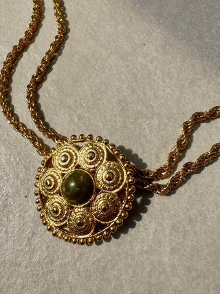 1970s Olive Green Brooch Necklace